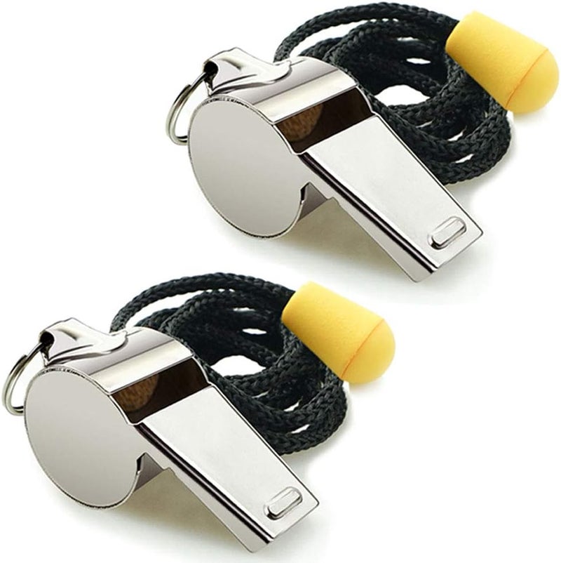 Hipat Whistle, 2 Pack Stainless Steel Sports Whistles with Lanyard, Loud Crisp Sound Whistles Great for Coaches, Referees, and Officials - Image 1